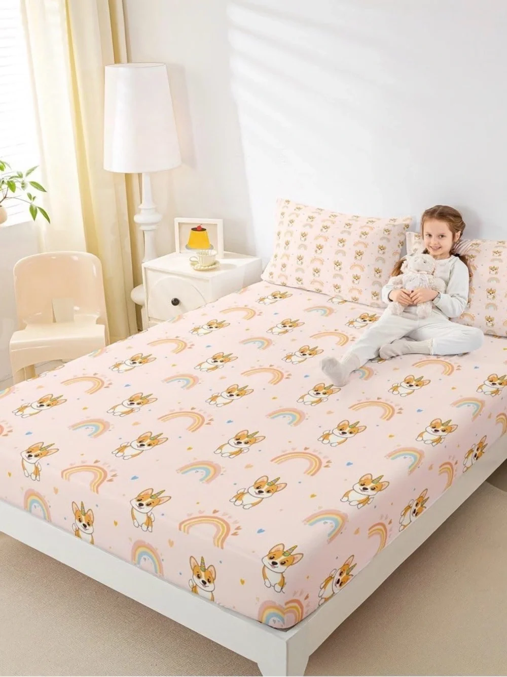 Corgi Unicorn Print Pink Bedding Set (Full) - no flat sheet